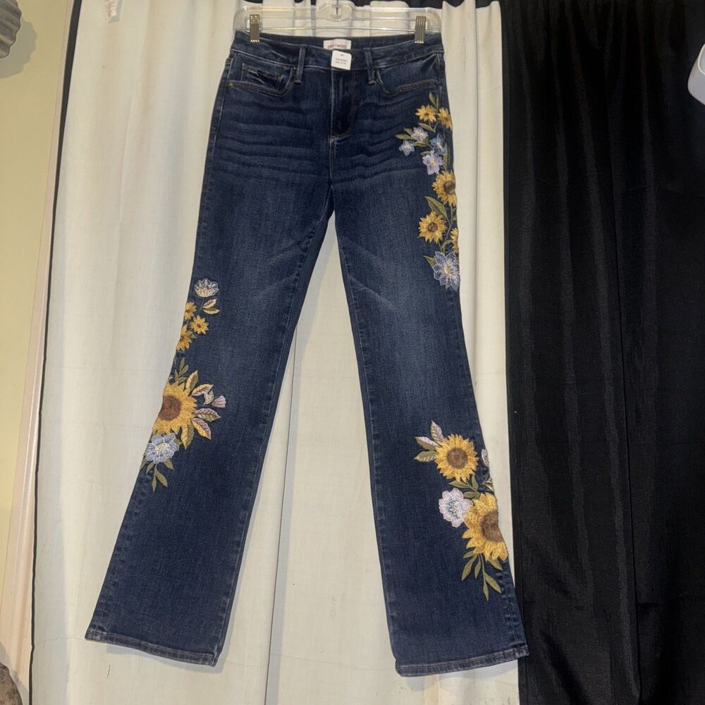 DW by Driftwood Kelly Bootcut Jeans Sunflower Embroidered Women’s size 26